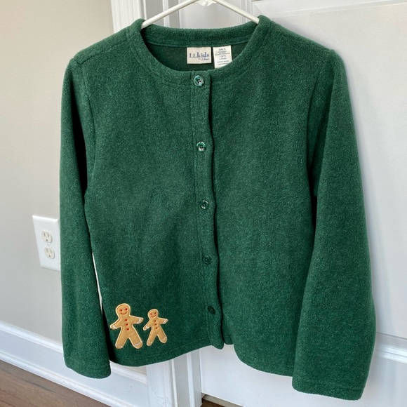 LL Bean Kids Vintage Gingerbread Appliqué Green Skirt Fleece Cardigan Tneck 14 - Picture 8 of 16